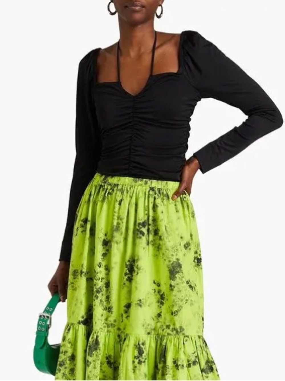 Ganni Black Ruched Long-Sleeve Halter Top - Picture 3 of 7